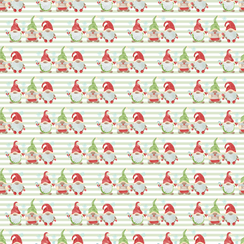Christmas Gnomes Striped Fabric - Green