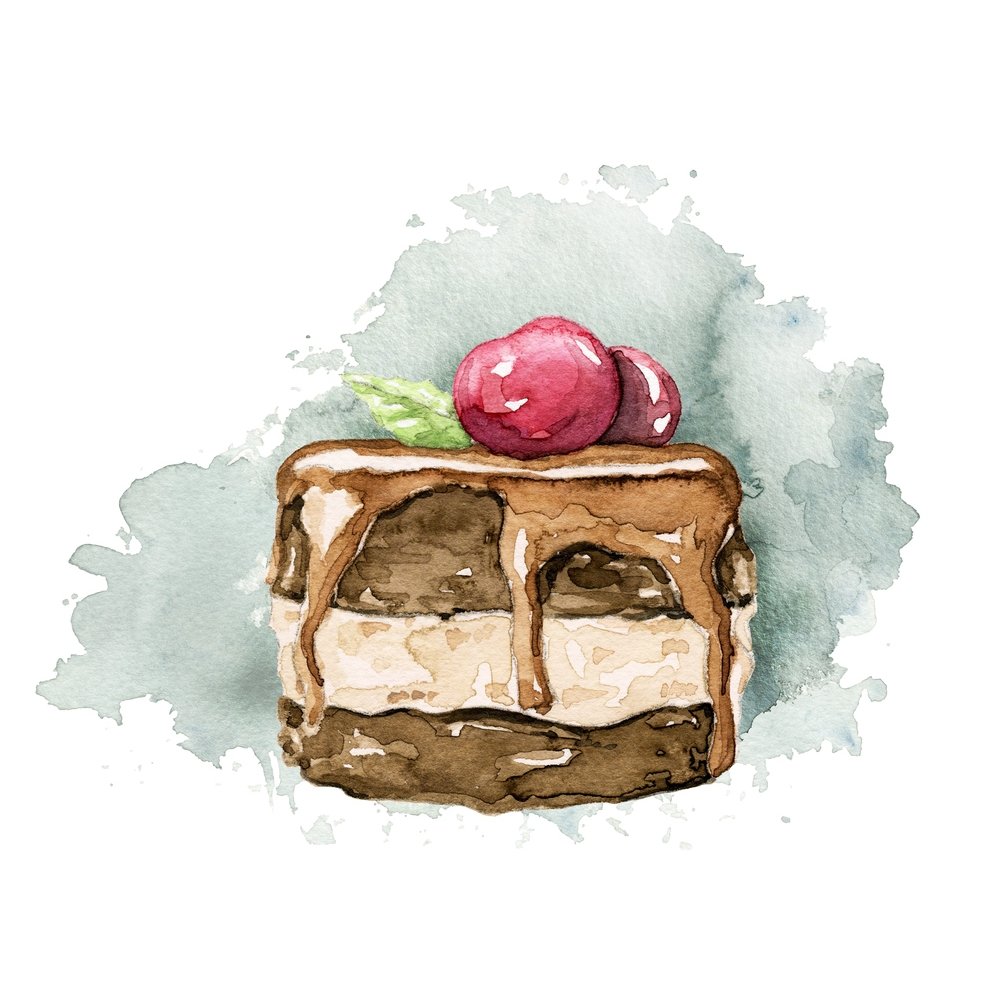 Cherries & Chocolate Cake Fabric Panel