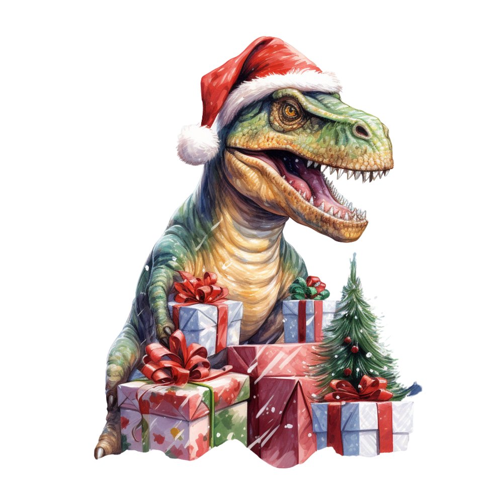 Christmas Animals T-Rex #3 Fabric Panel