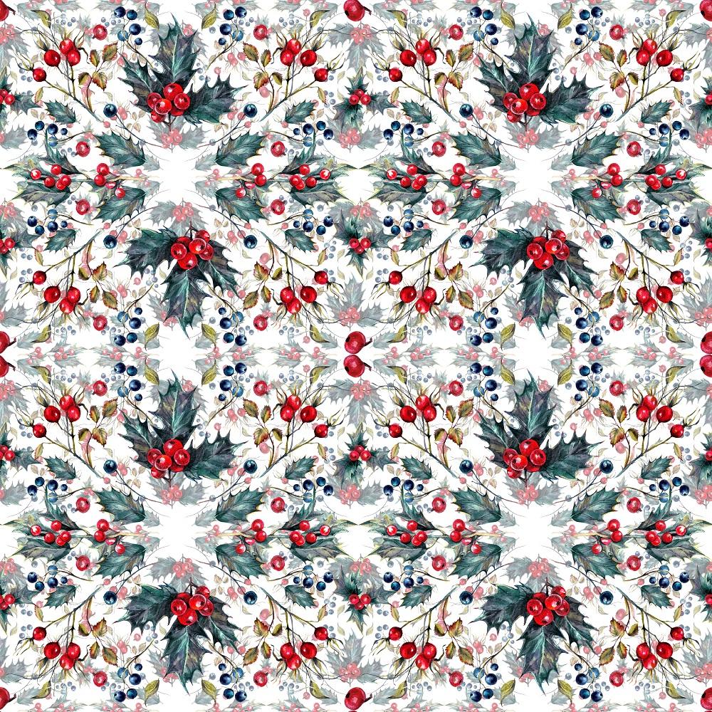 Christmas Berry Mirror Allover Fabric - White