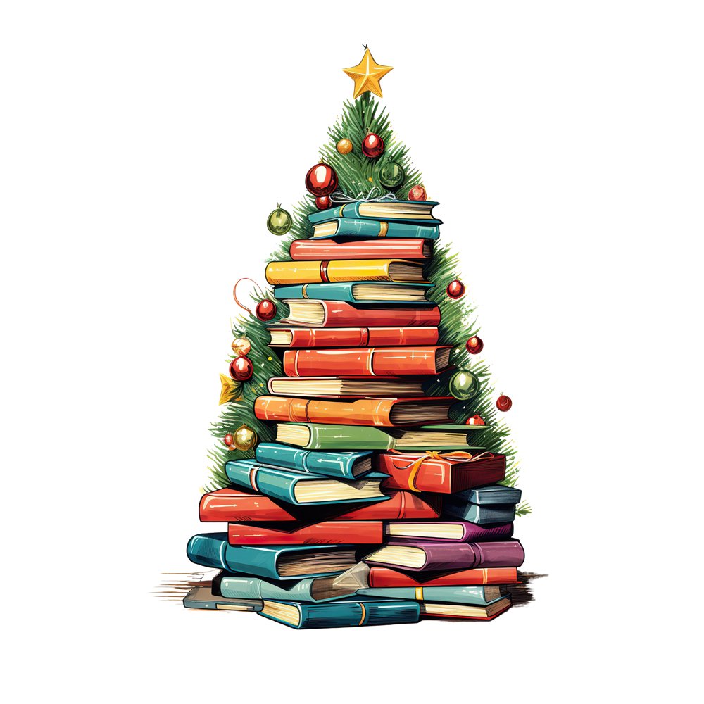 Christmas Book Tree #1 Fabric Panel