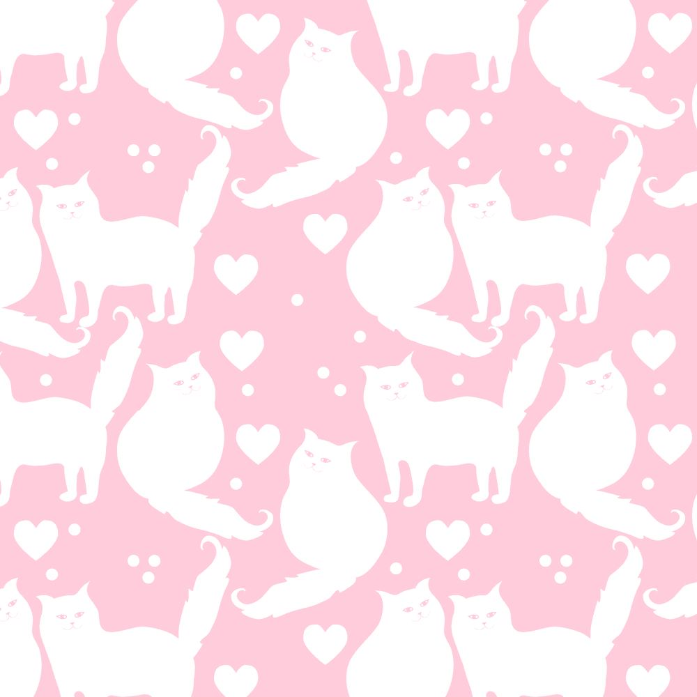 Cat And Heart Fabric - Pink