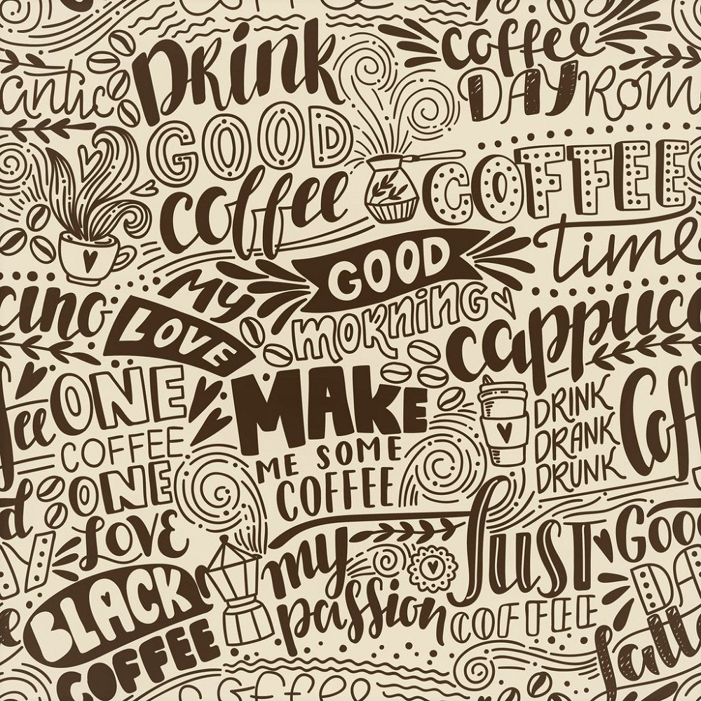 Coffee Quotes Fabric - Brown