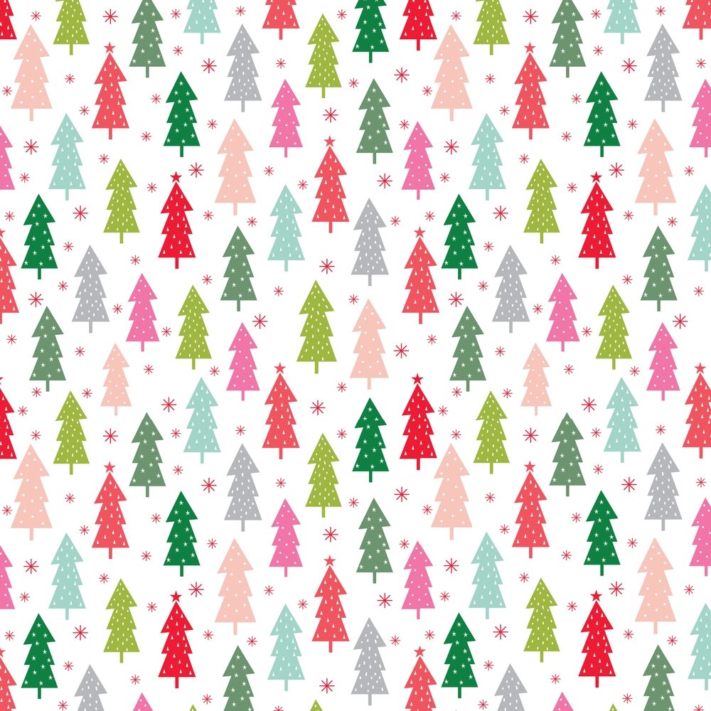 Colorful Christmas Tree Fabric - White