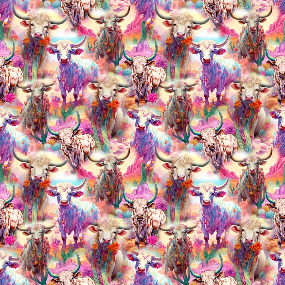 Colorful Cows In The Desert Fabric