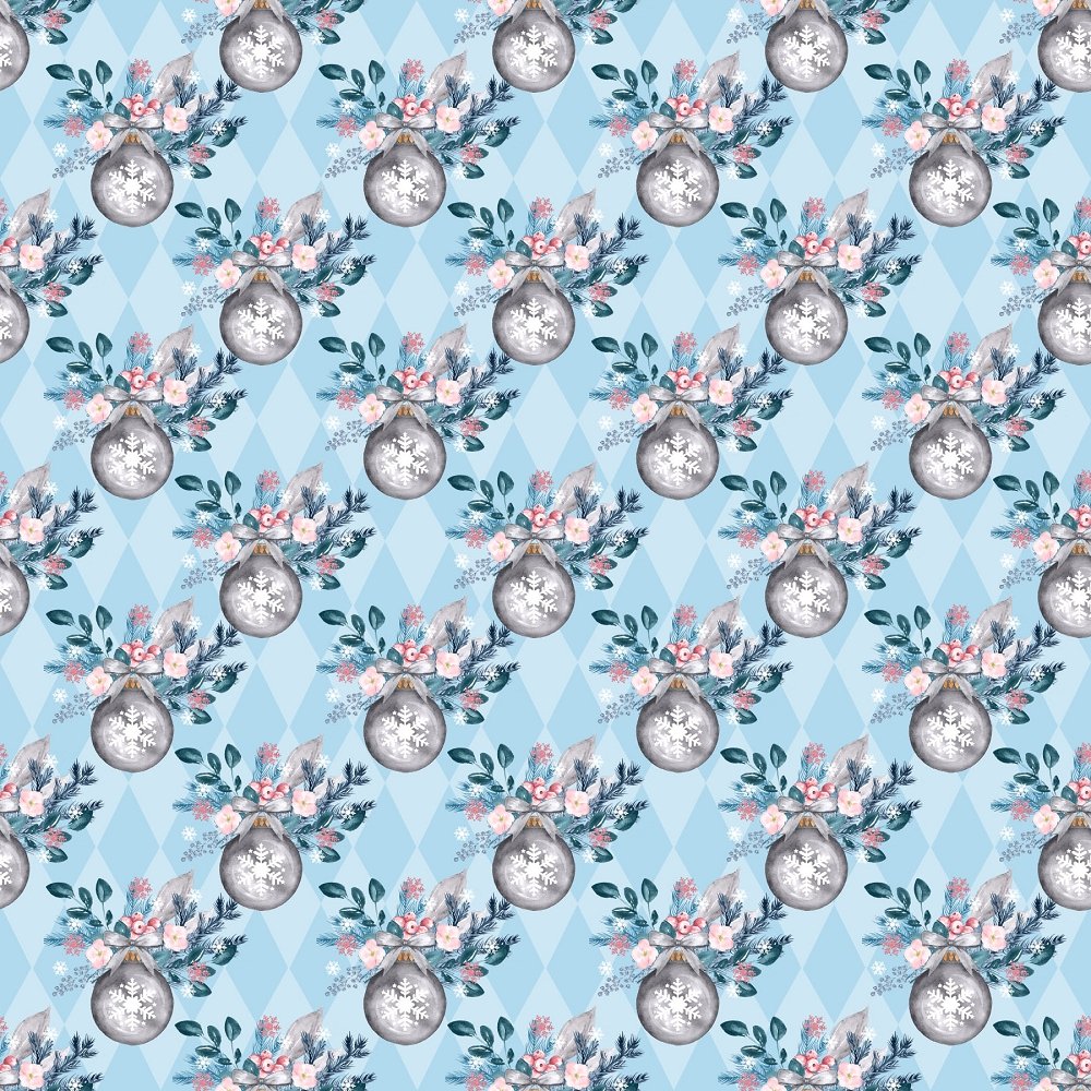 Colorful Ornaments on Diamond Fabric - Blue