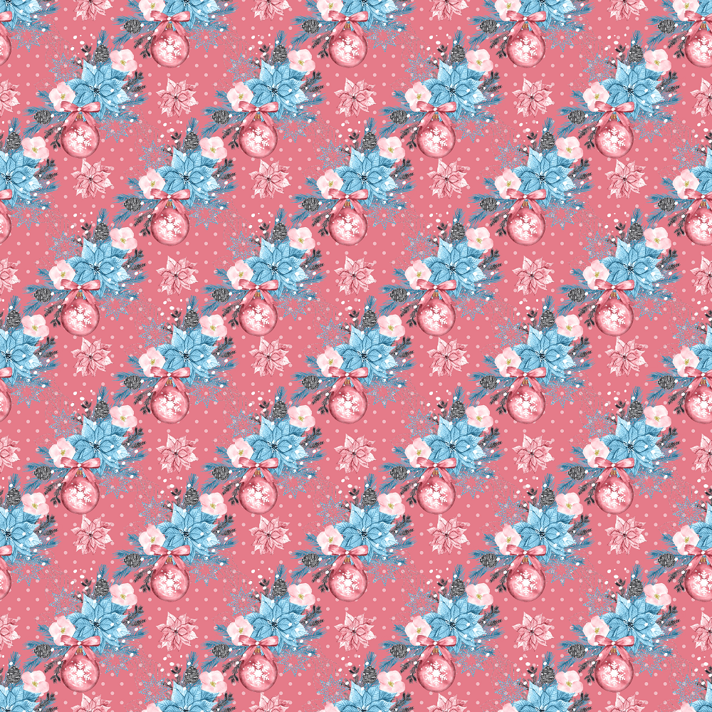 Colorful Ornaments on Polka Dot Fabric - Pink