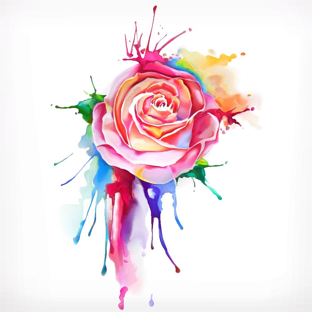 Colorful Watercolor Splash Rose Fabric Panel