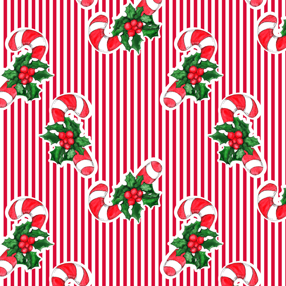 Candy Canes & Stripes Fabric - Red
