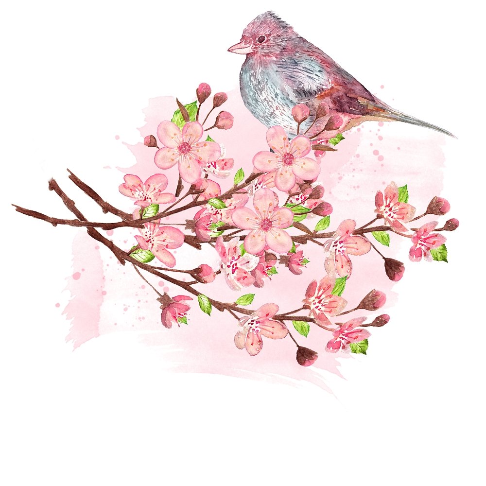 Cardinal Perched on Cherry Blossom Branches Fabric Panel