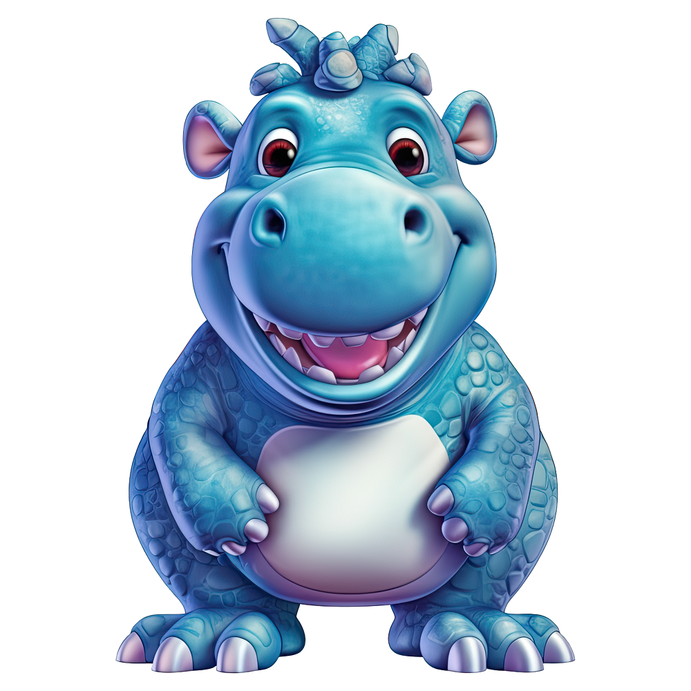 Cartoon Smiling Hippo Fabric Panel