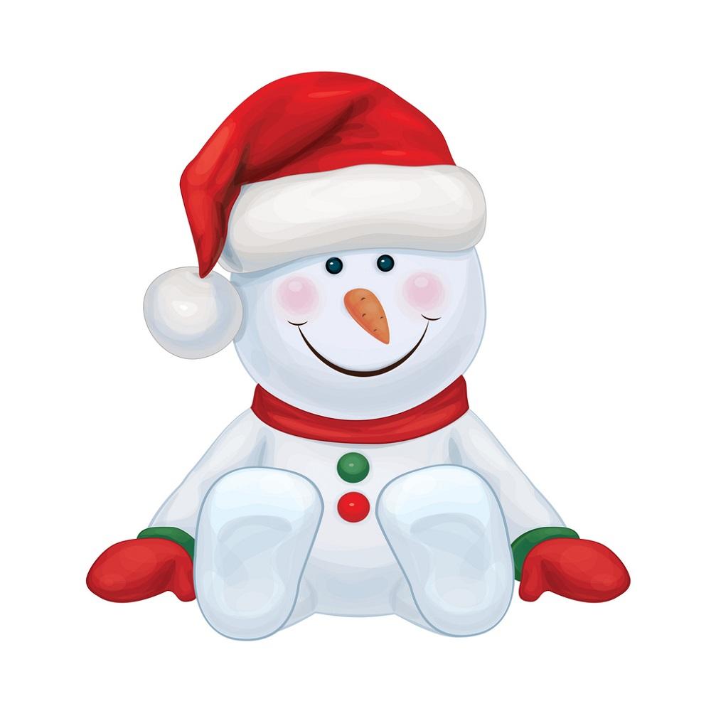 Cartoon Snowman In Cute Santa Hat Fabric Panel