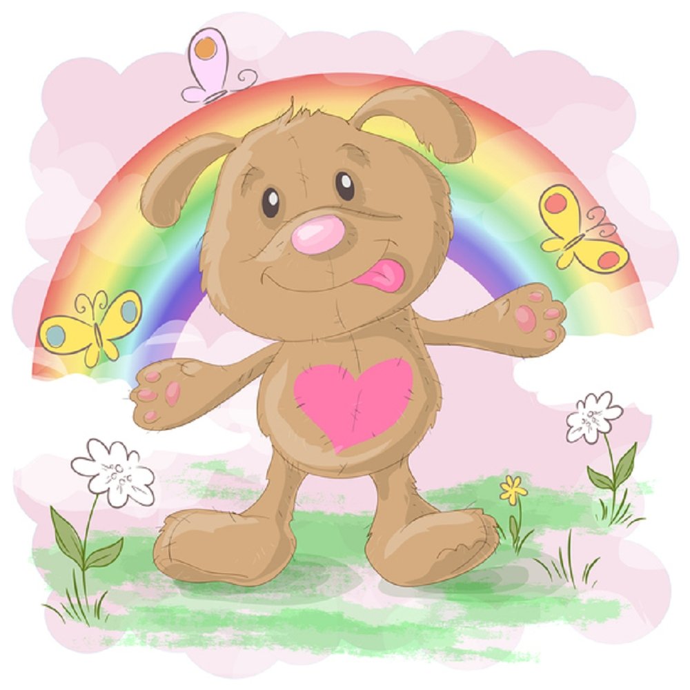Cartoon Dog With A Rainbow Fabric Panel - Pink