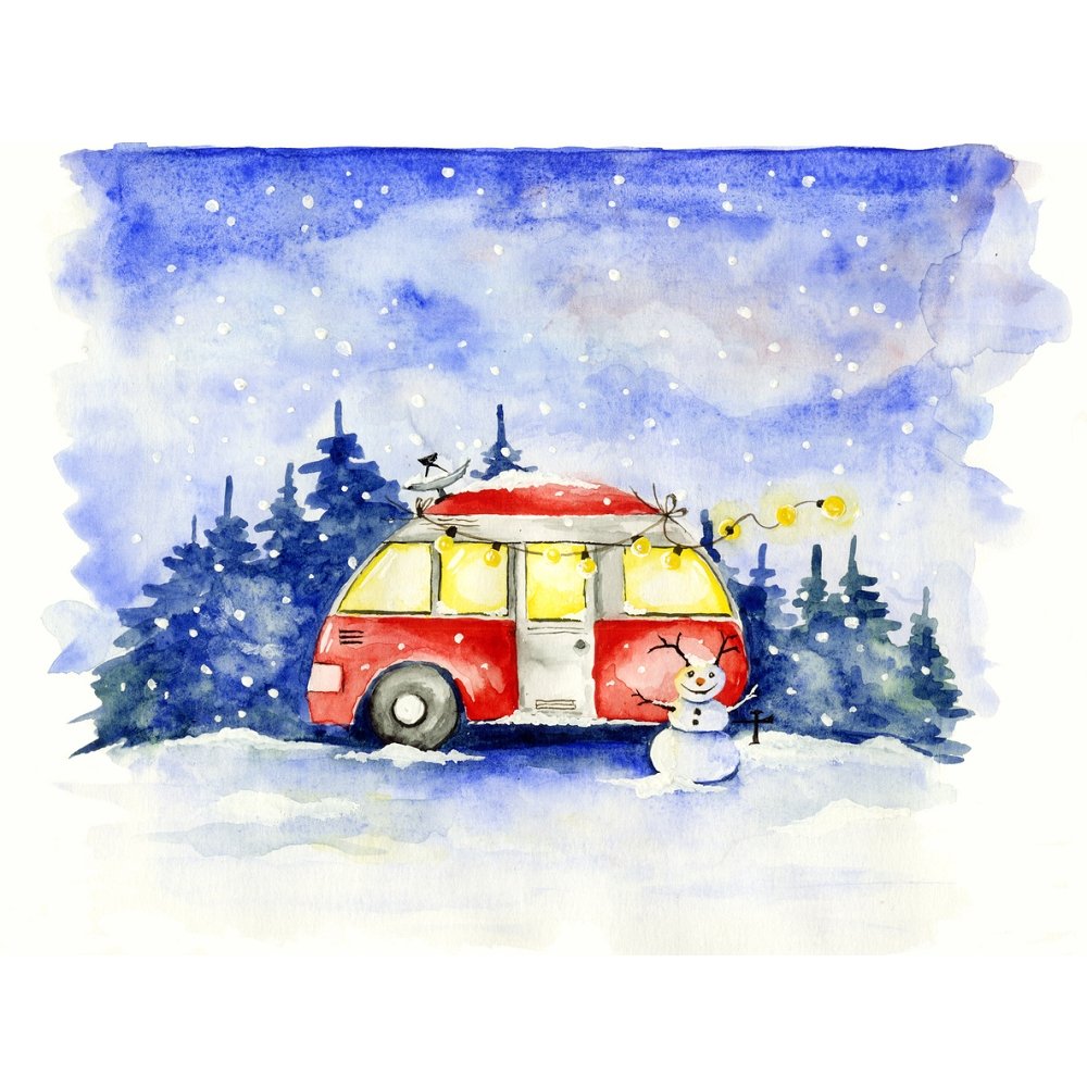 Christmas Snowman Camper Fabric Panel