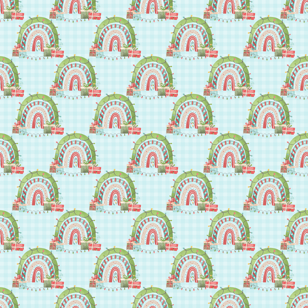 Christmas Themed Rainbow Fabric - Blue