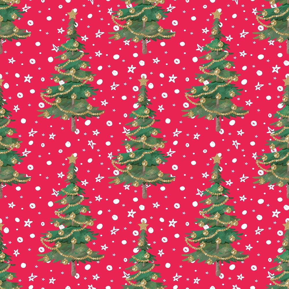 Christmas Trees & Snow Fabric - Red