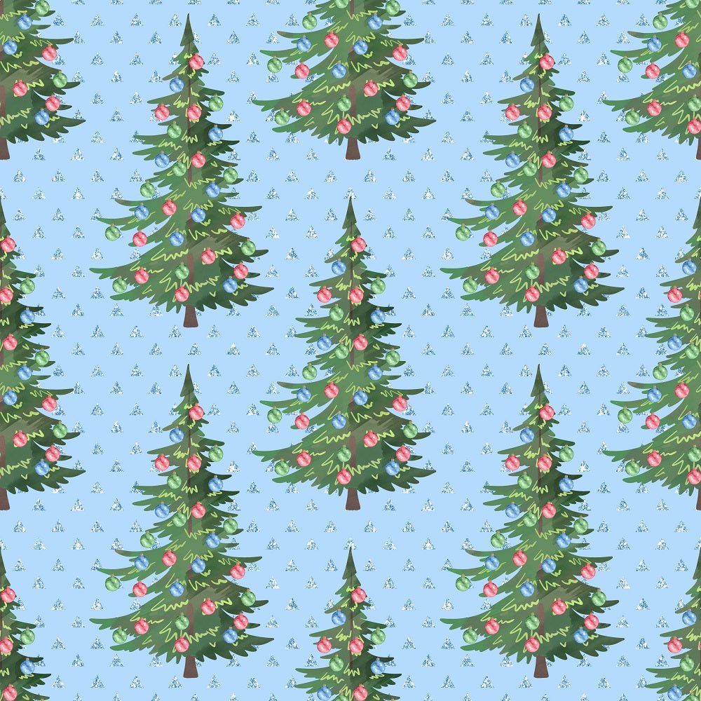 Christmas Trees & Triangles Fabric - Blue
