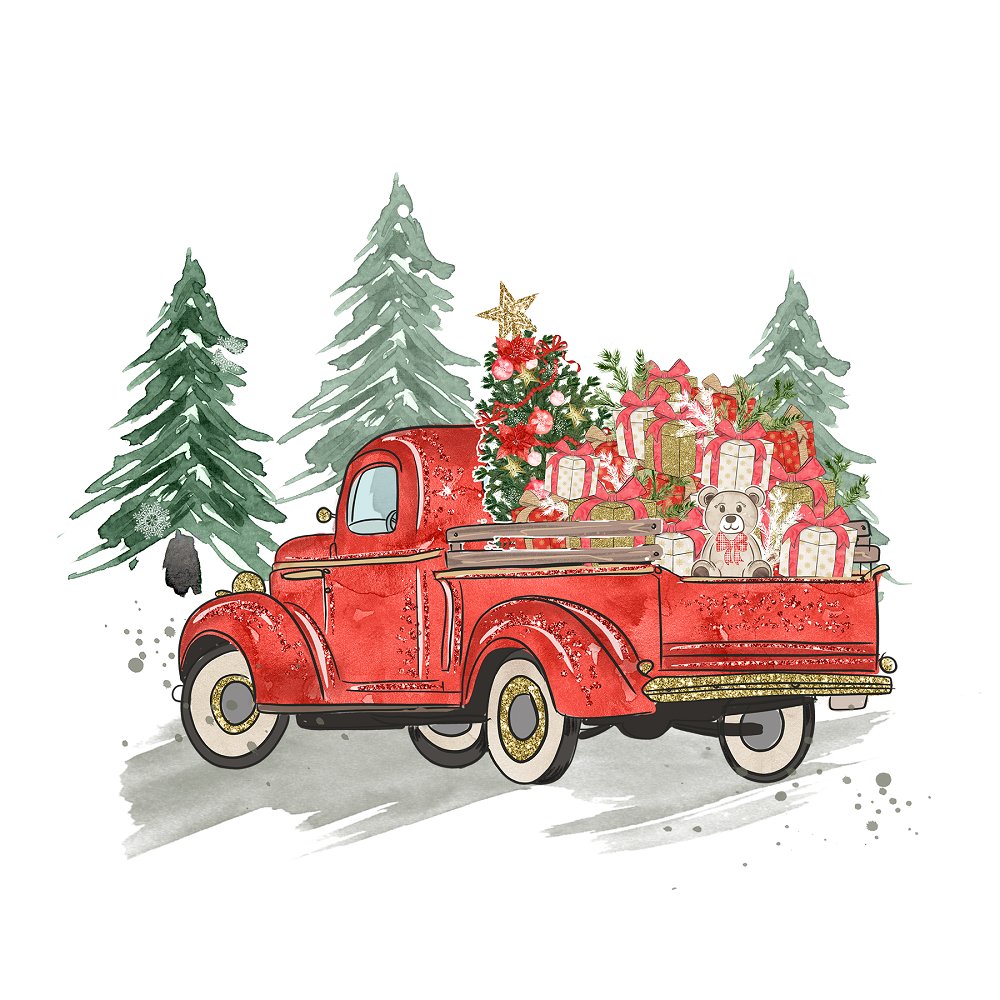 Christmas Truck Scene Fabric Panel