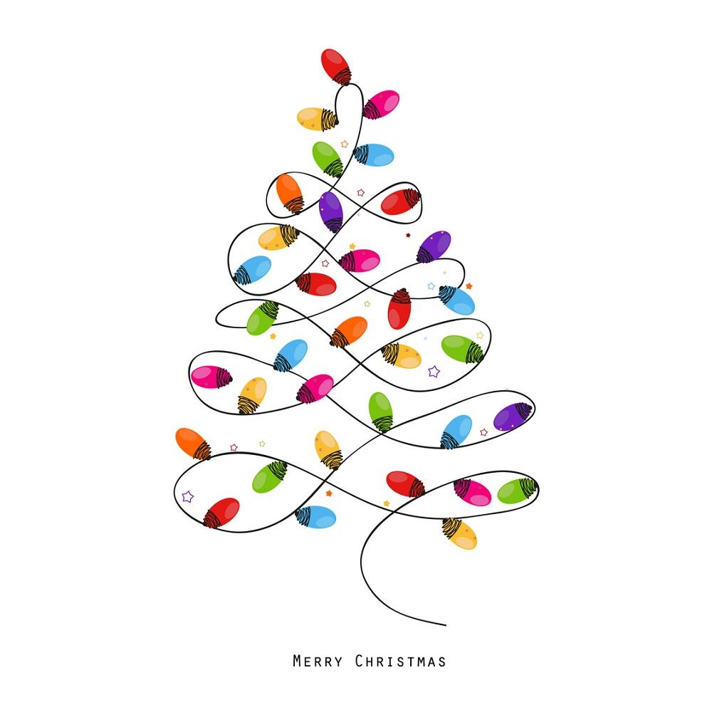 Colorful Christmas Light Bulb Tree Fabric Panel