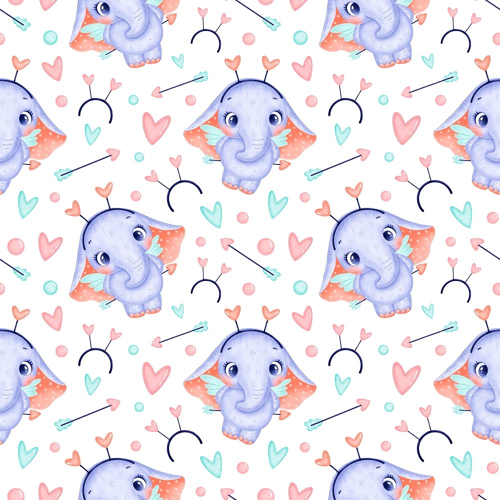 Valentine's Day Elephants Fabric