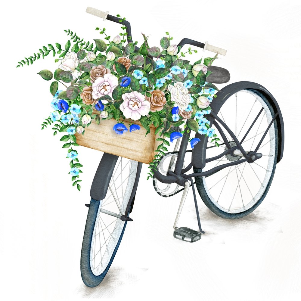 Vintage Black Bicycle with Wild Flower Basket Fabric Panel