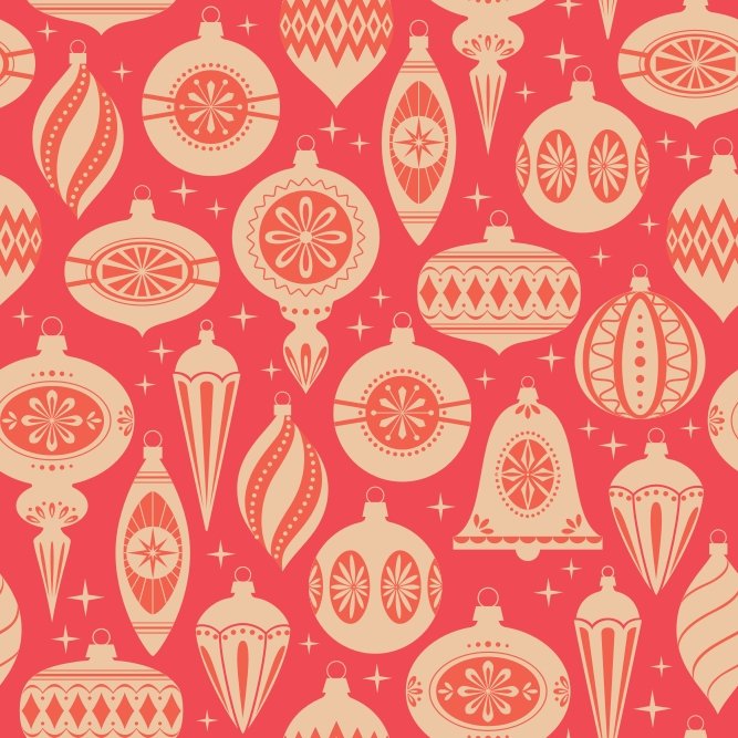 Vintage Christmas Ornaments Fabric - Red