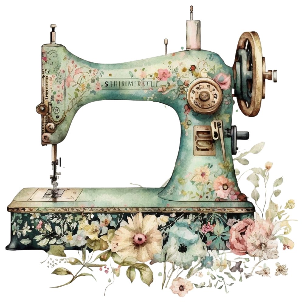 Vintage & Floral Sewing Machine #5 Fabric Panel