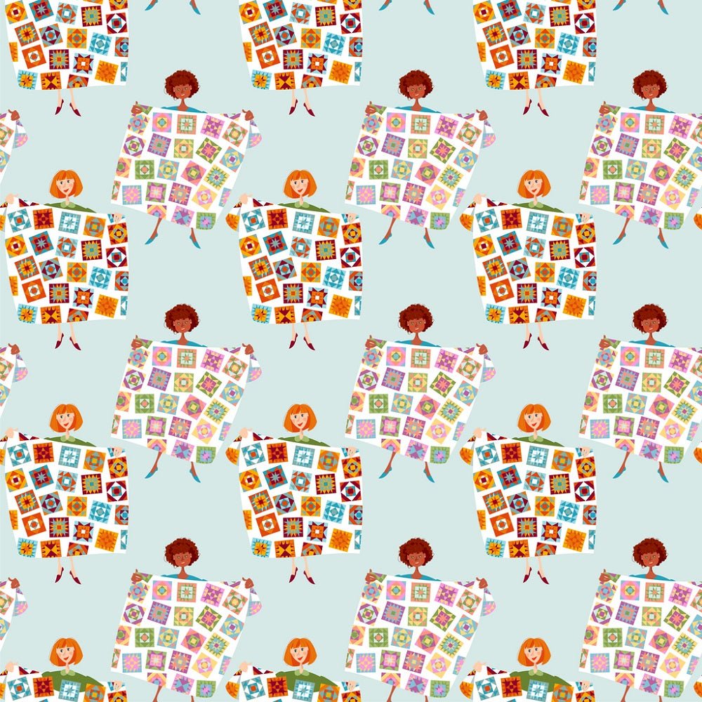 Women Holding Quilts Fabric