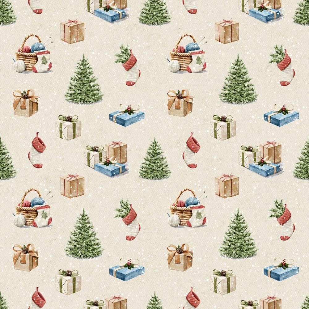 Christmas Trees & Presents Fabric - Cream