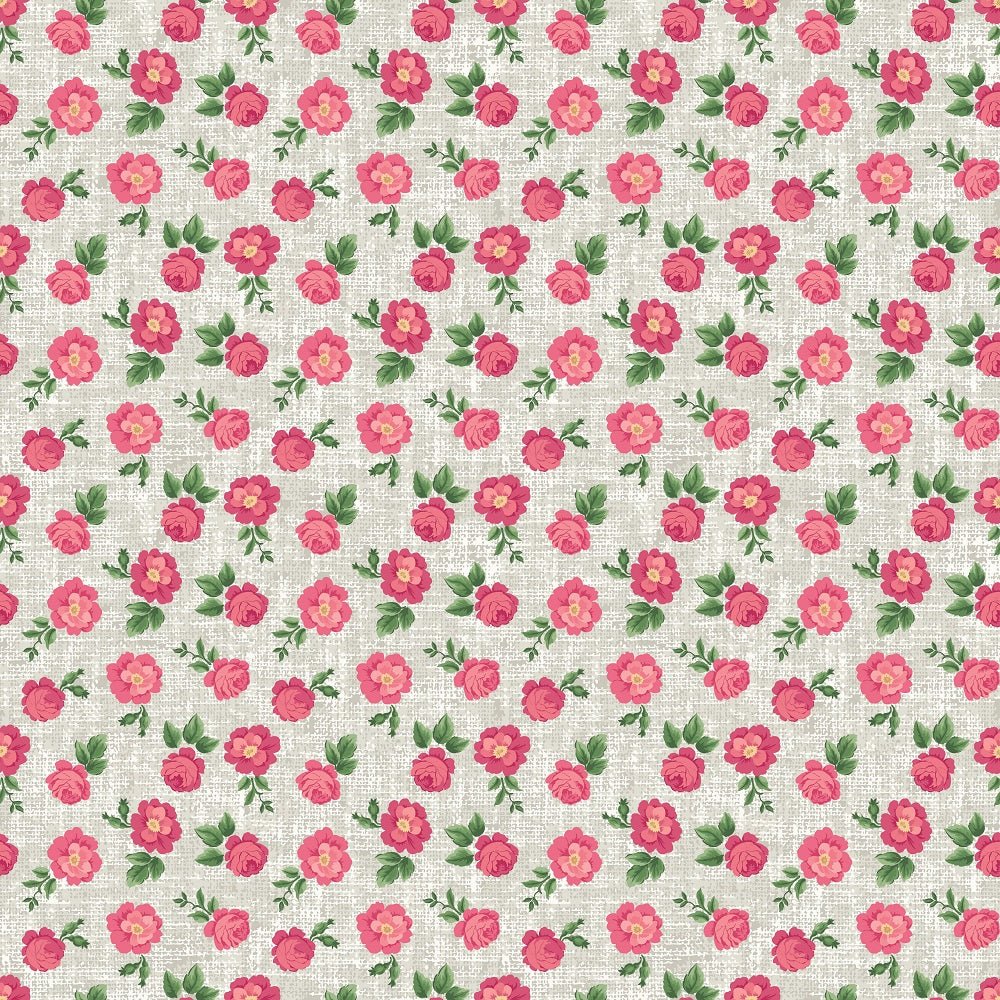 Tiny Roses on Hatched Pattern Fabric - Gray