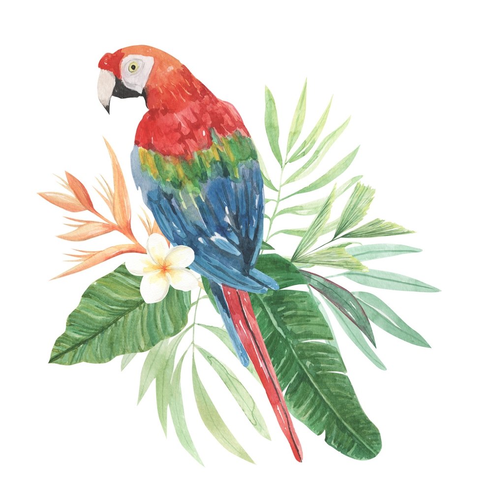Tropical Parrot & Hibiscus Fabric Panel