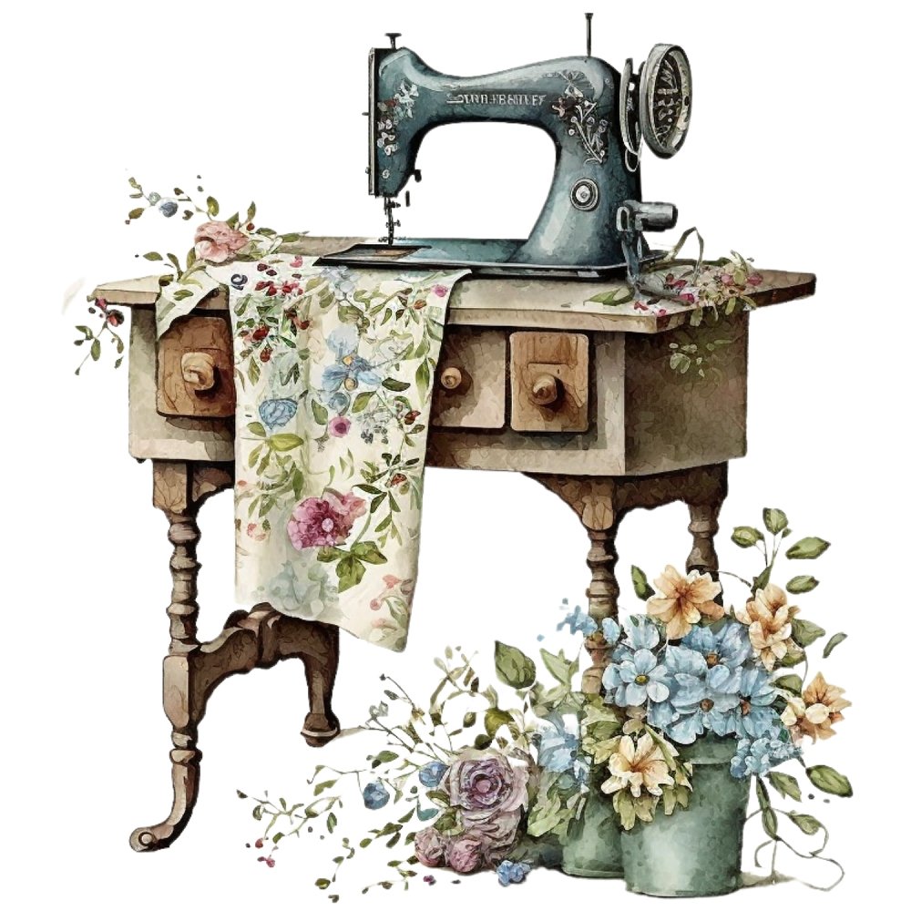 Vintage & Floral Sewing Machine #8 Fabric Panel