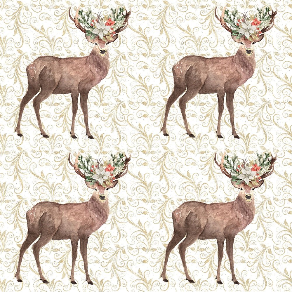 Winter Dreams Floral Deer Fabric - White