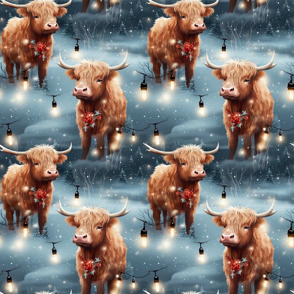 Winter Highland Cows Fabric