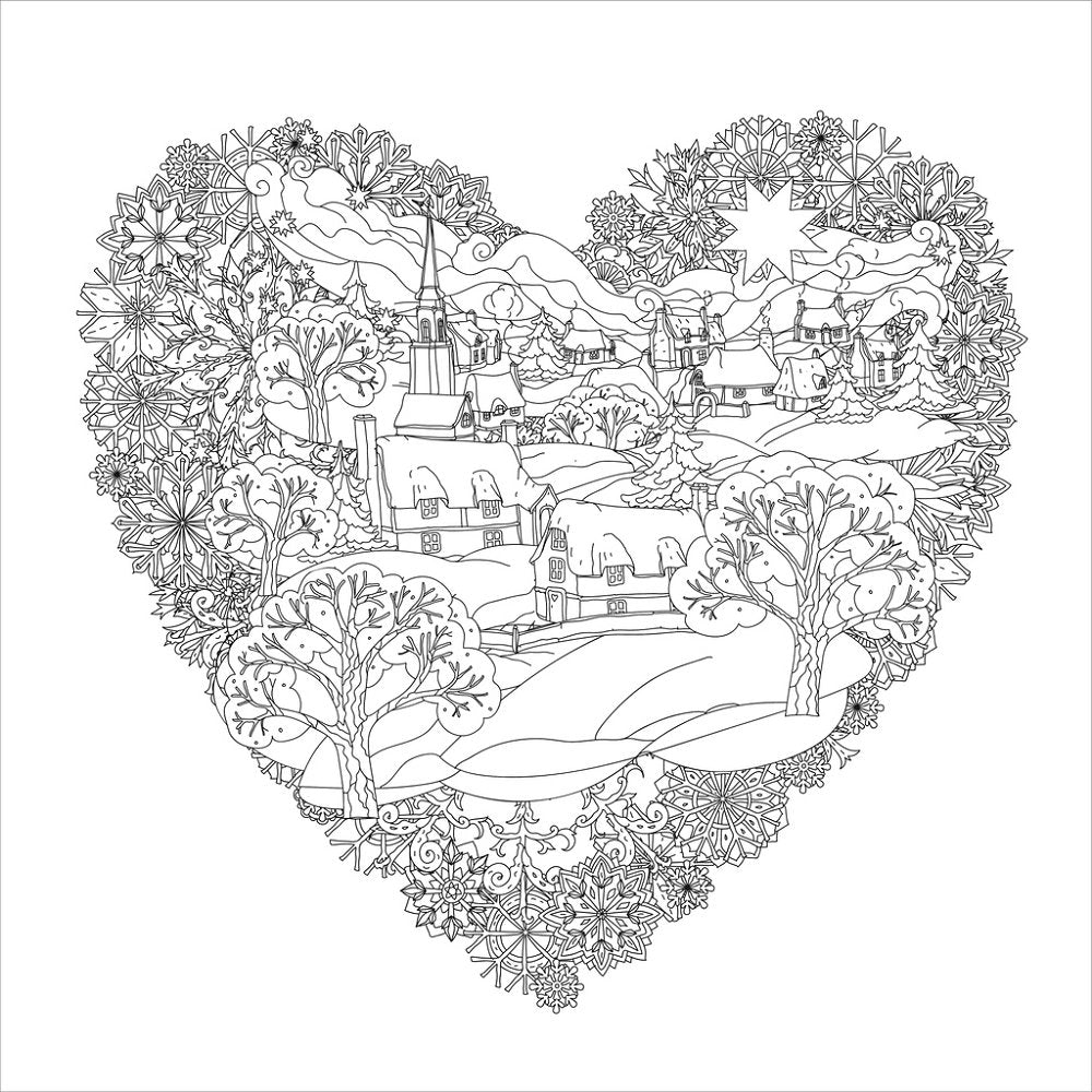 Winter Village Snowflake Heart Fabric Panel