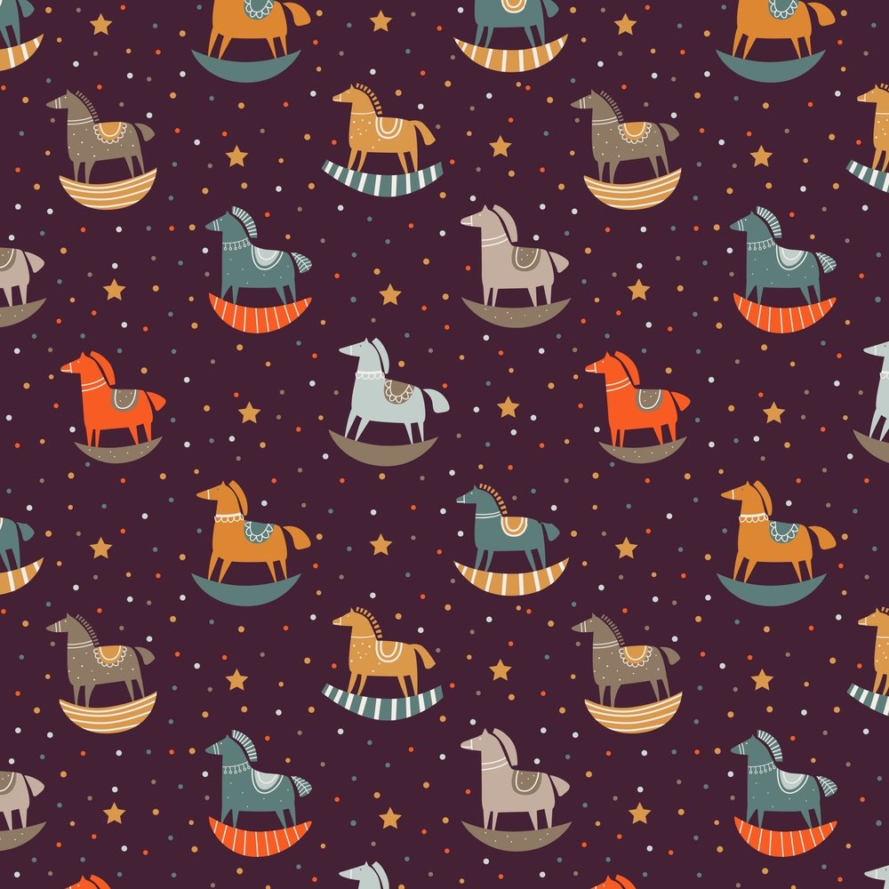Wooden Rocking Horse Fabric- Purple