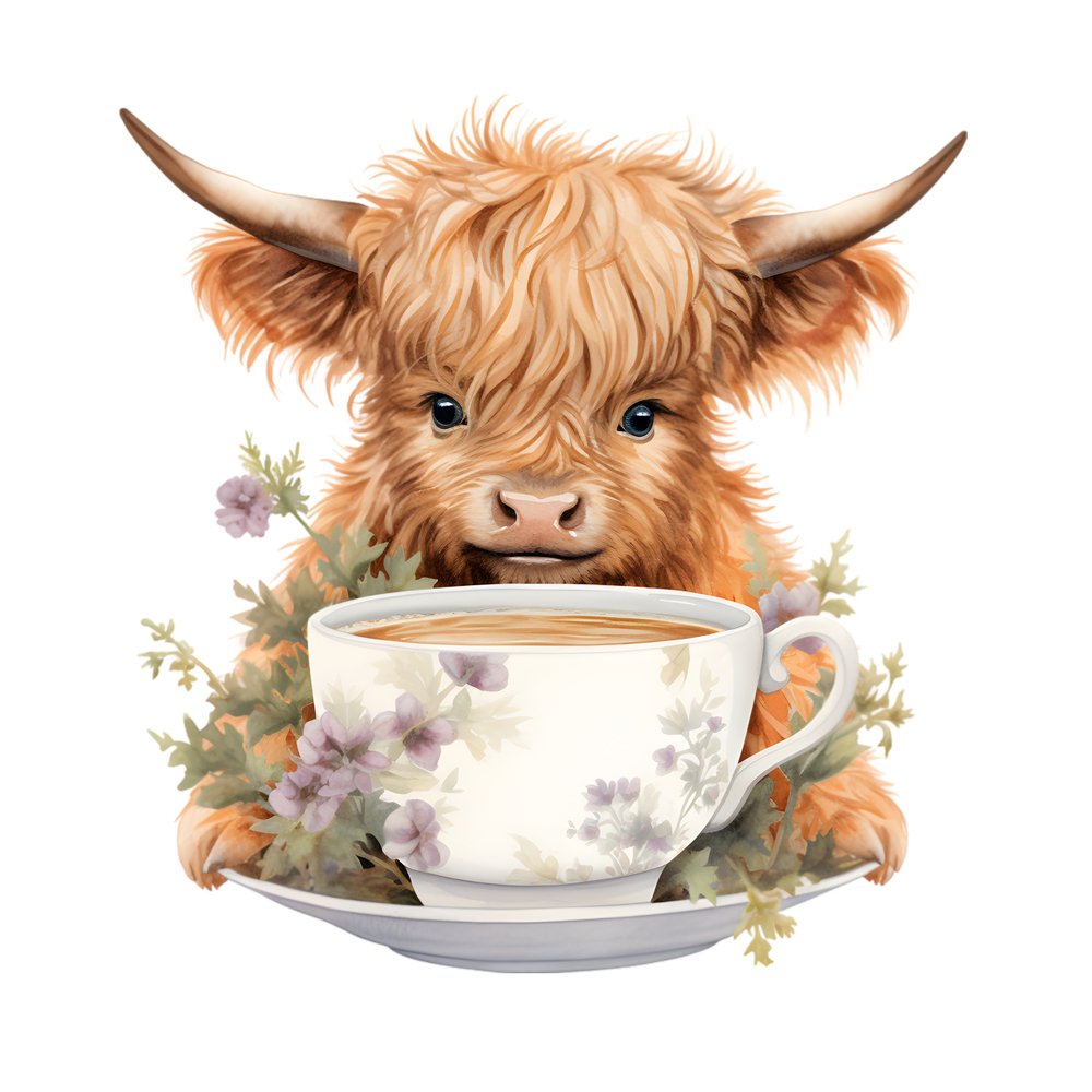 Christmas Highland Cow & Hot Coco #2 Fabric Panel