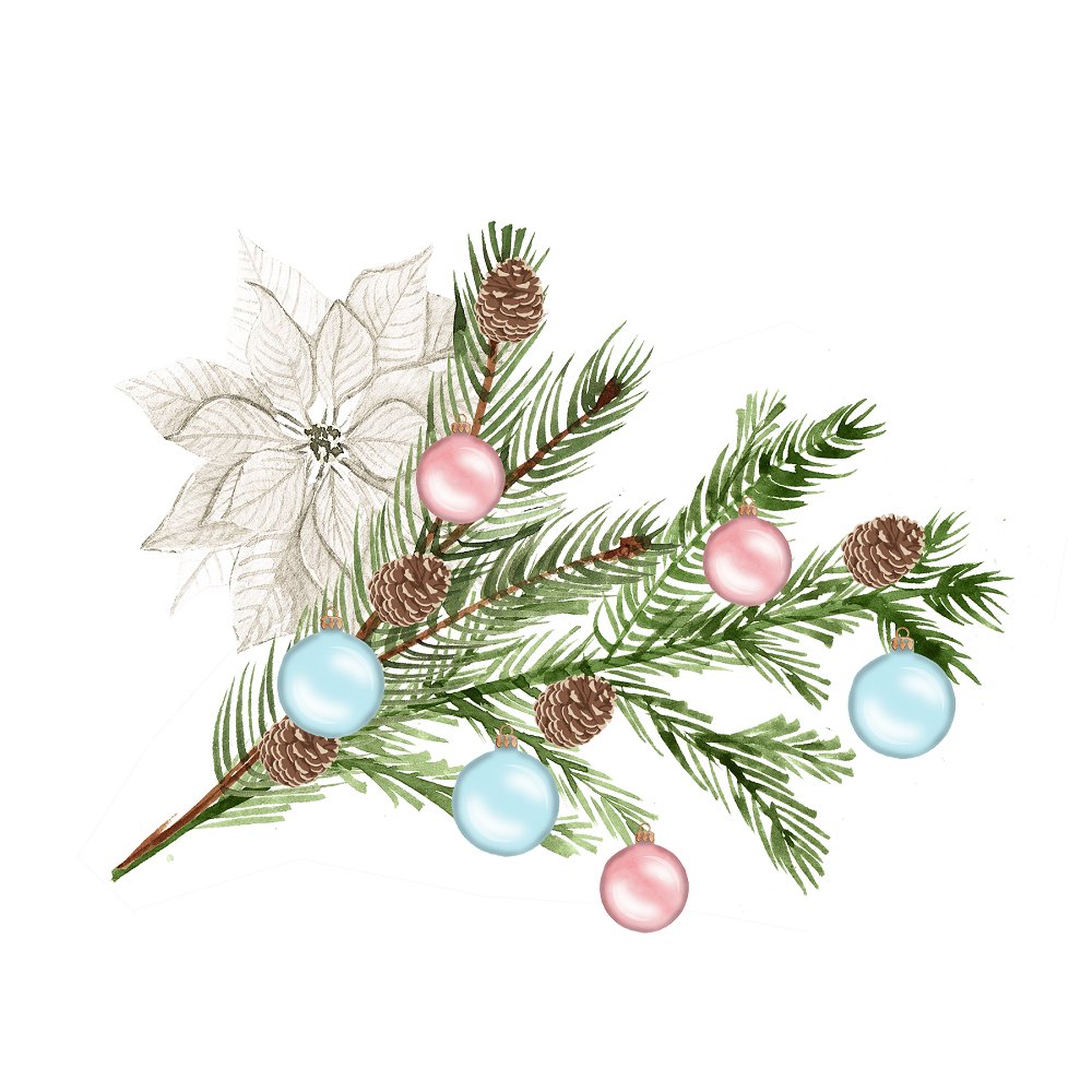 Christmas Tree Branch Arrangement Fabric Panel