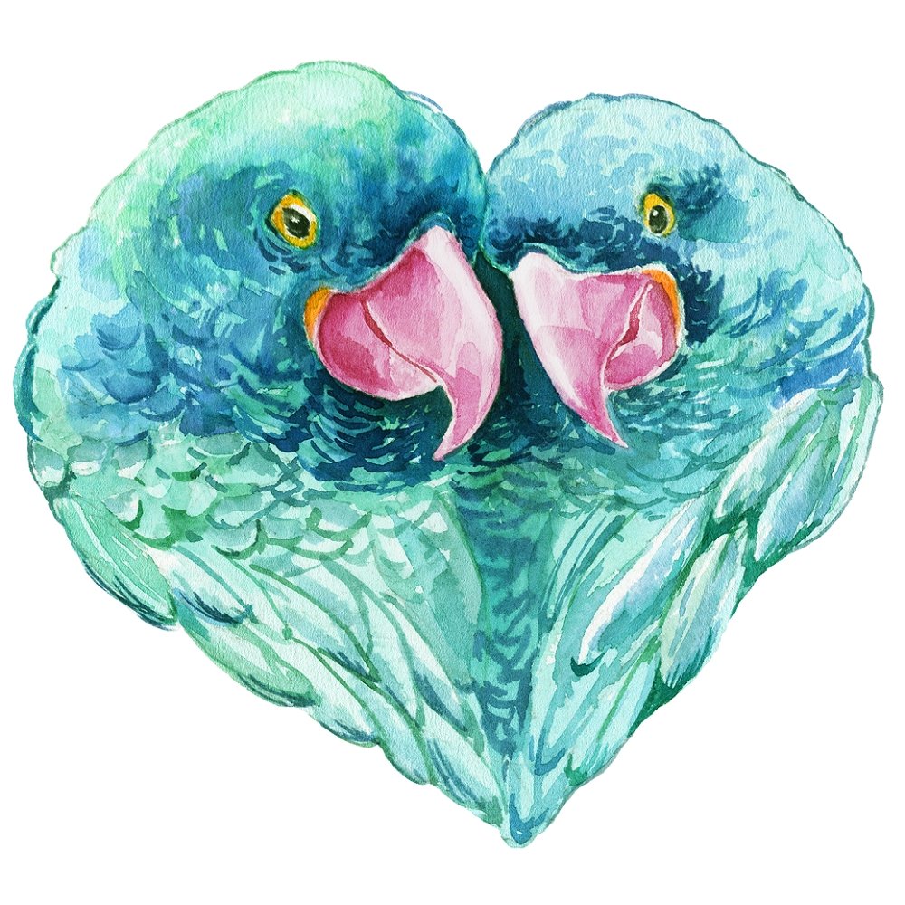 Tropical Love Heart Parrots Fabric Panel
