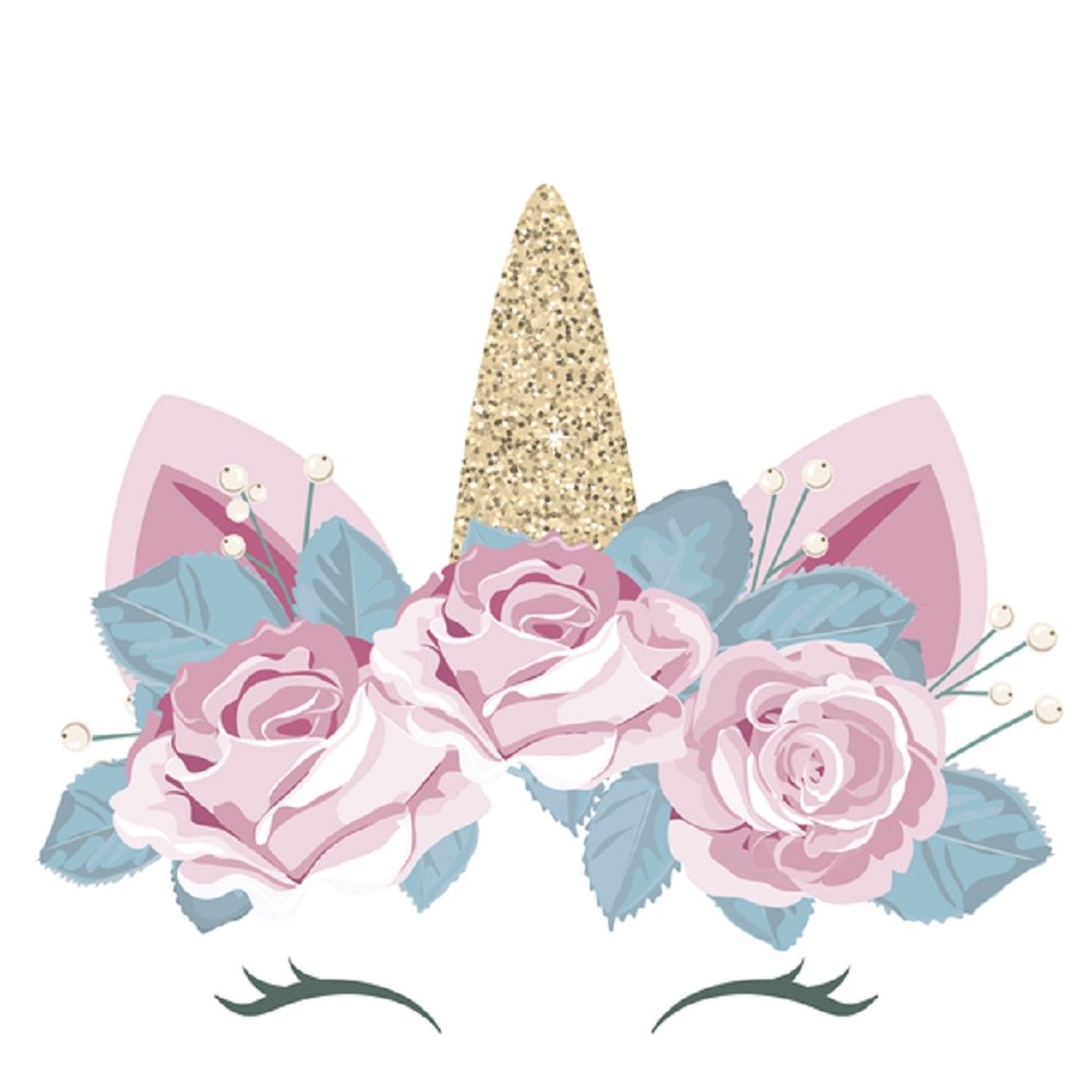 Unicorn Floral Crown Fabric Panel - White