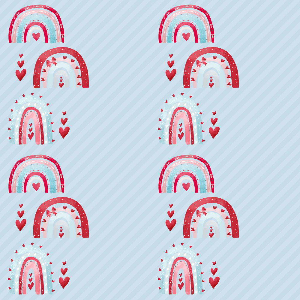 Valentine Border Rainbows on Striped Fabric