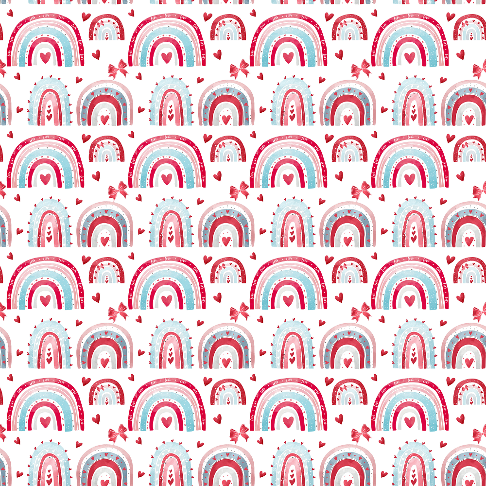Valentine Rainbows & Bows Fabric - White
