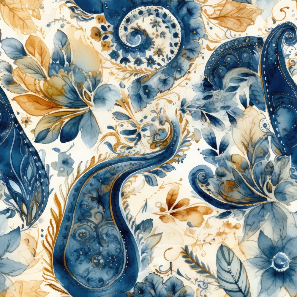 Wild Watercolor Paisleys Pattern #1 Fabric