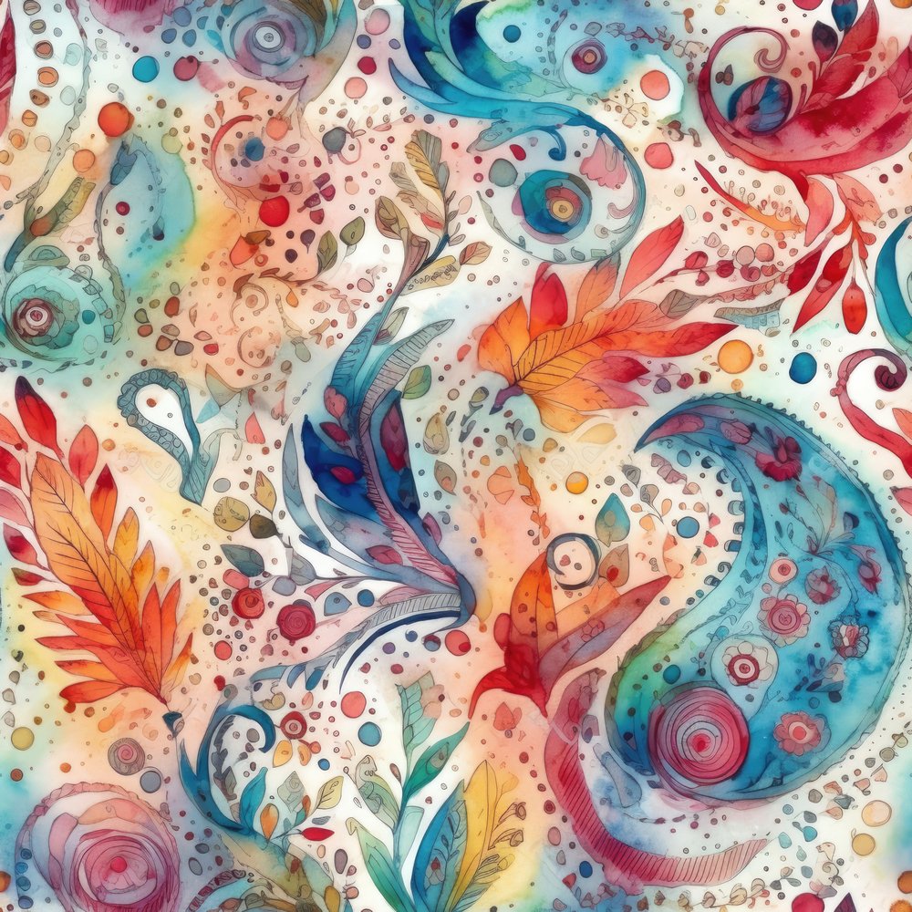 Wild Watercolor Paisleys Pattern #12 Fabric