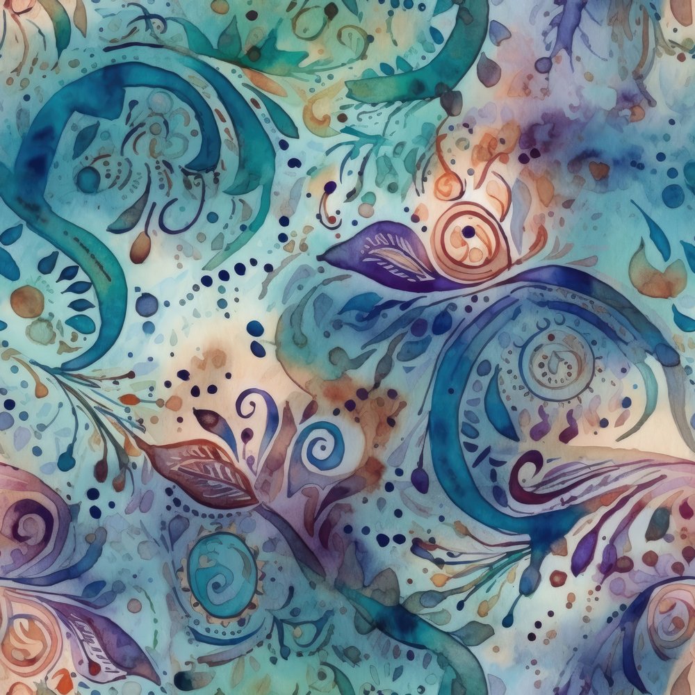 Wild Watercolor Paisleys Pattern #4 Fabric