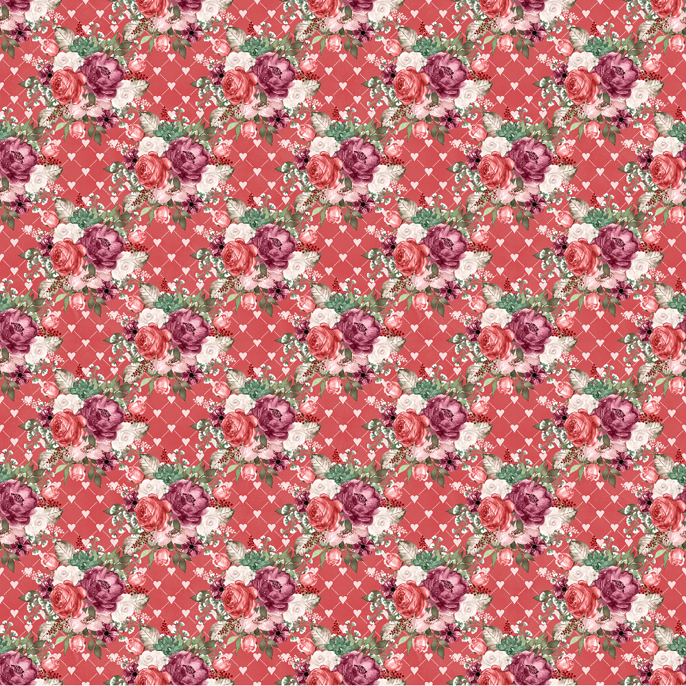 Wildflower Bouquets & Hearts Fabric - Dusty Rose
