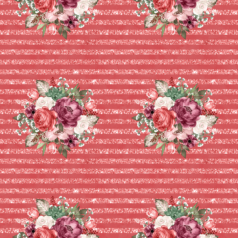 Wildflower Bouquets & Stripes Fabric - Dusty Rose