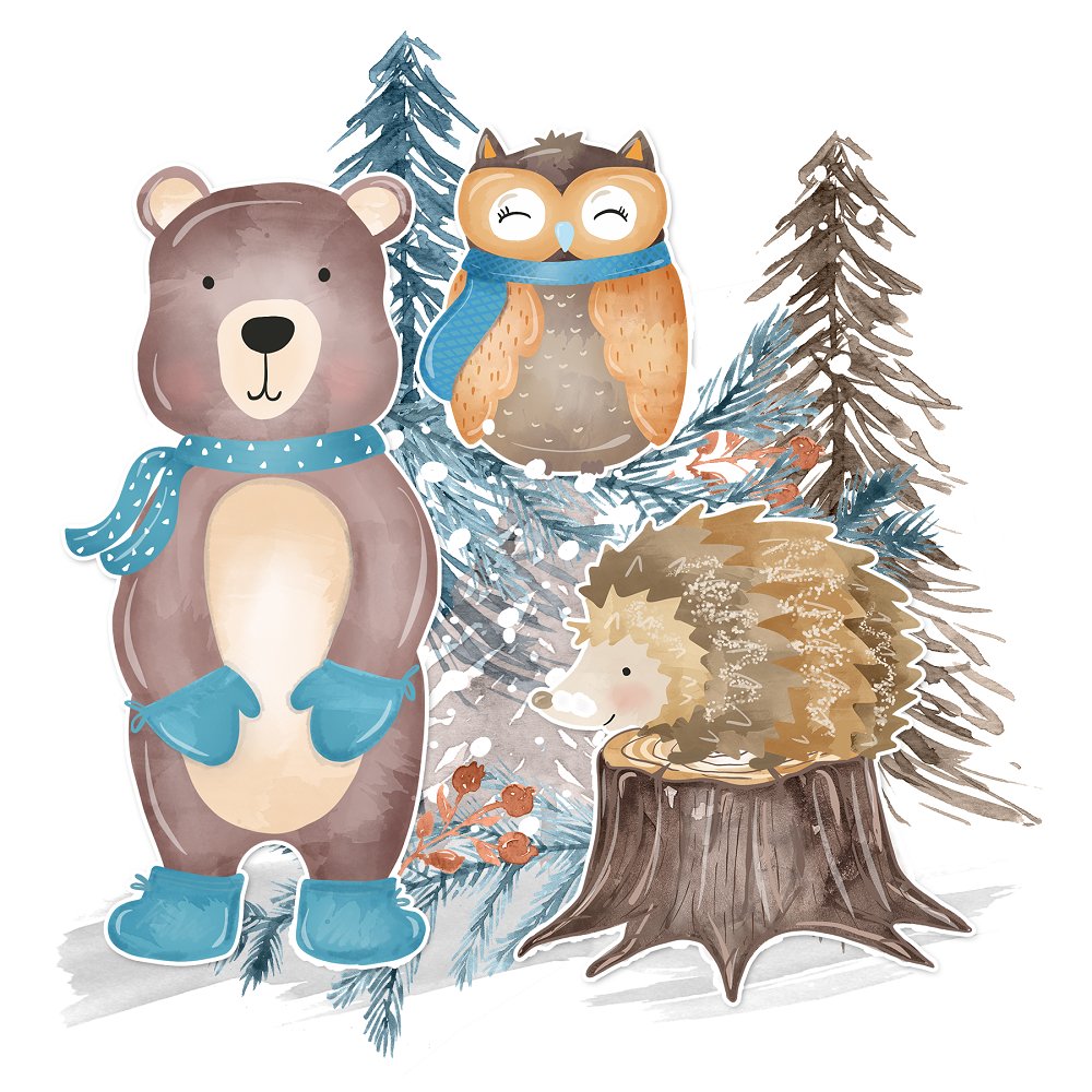 Winter Animals Scene #1 Fabric Panel