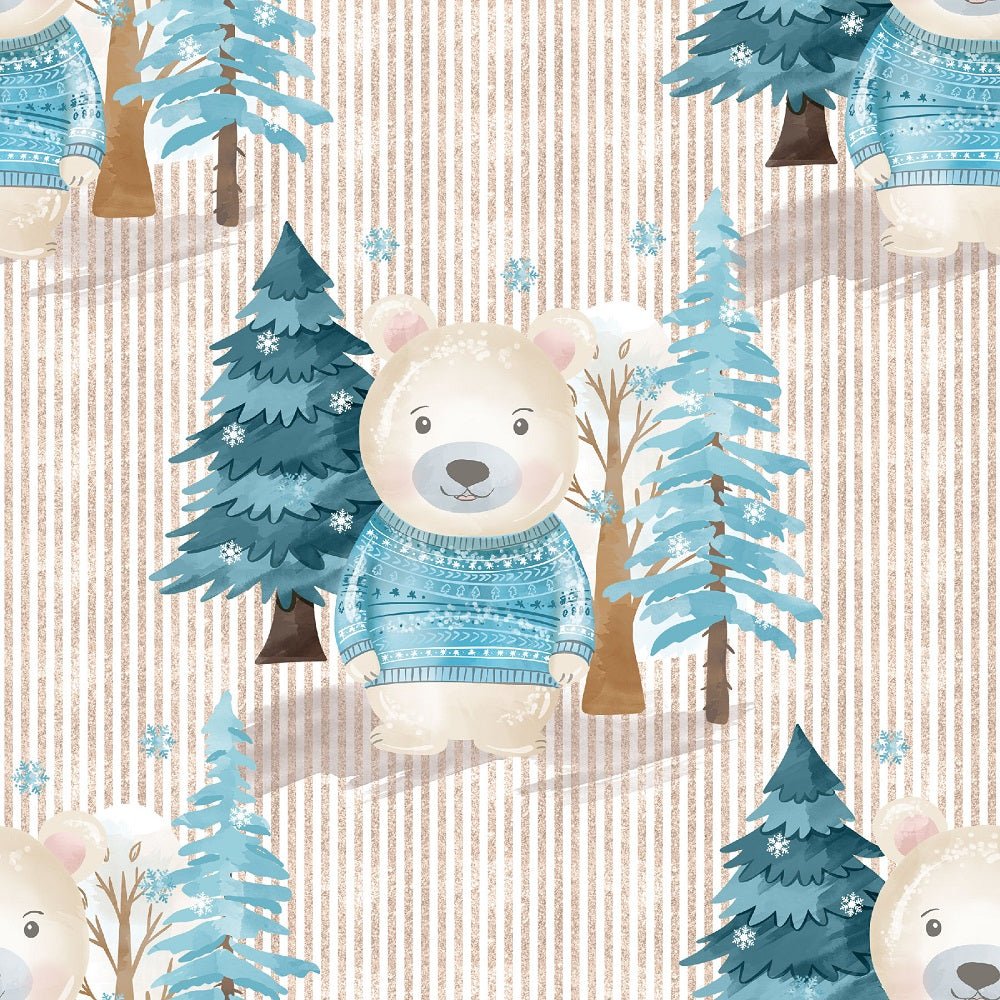 Winter Bear Gold Stripes Fabric