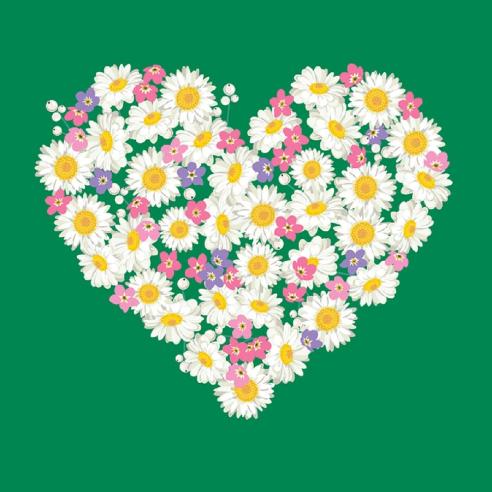 Chamomile And Forget-Me-Not Heart Fabric Panel - Green